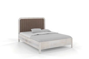 Tapicerowane łóżko drewniane dębowe Visby MODENA z wysokim zagłówkiem / 140x200 cm, olej bielony, zagłówek Casablanca 2306