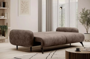 Nowoczesna sofa o obłym kształcie MOMO z funkcją spania i pojemnikiem na pościel / szerokość 222 cm