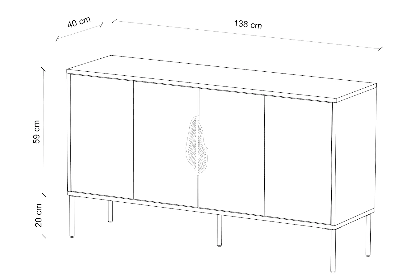 Czarna komoda Skandica MERLIN ze srebrnymi dodatkami / szer. 138 cm