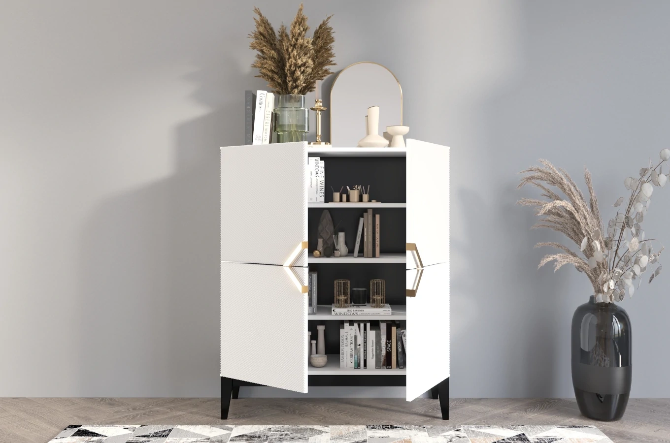 Drewniana komoda Visby DEMI HIGH / kolor biały + czarne nogi / szer. 100 cm