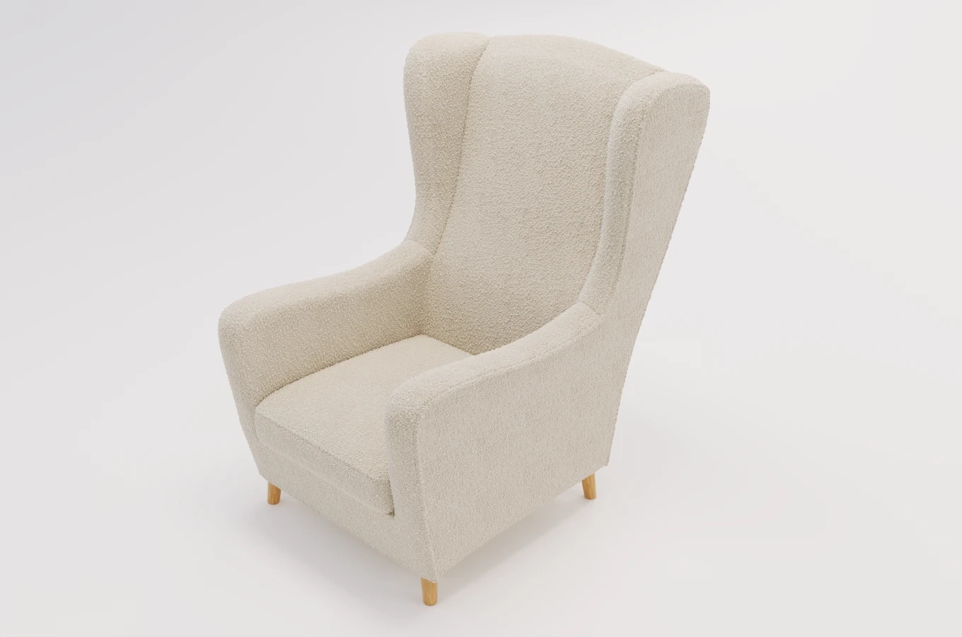 Fotel uszak Skandica AGNETA w tkaninie boucle / nóżki naturalne