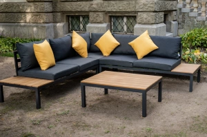 Duży zestaw ogrodowy z czarnego aluminium LAVA / Stół + narożnik