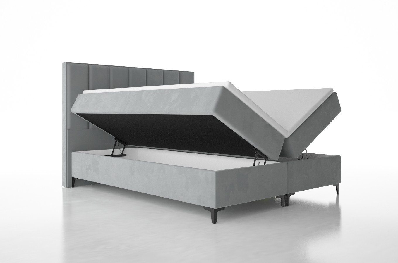 Tapicerowane łóżko kontynentalne ROMA z zagłówkiem z pionowymi przeszyciami