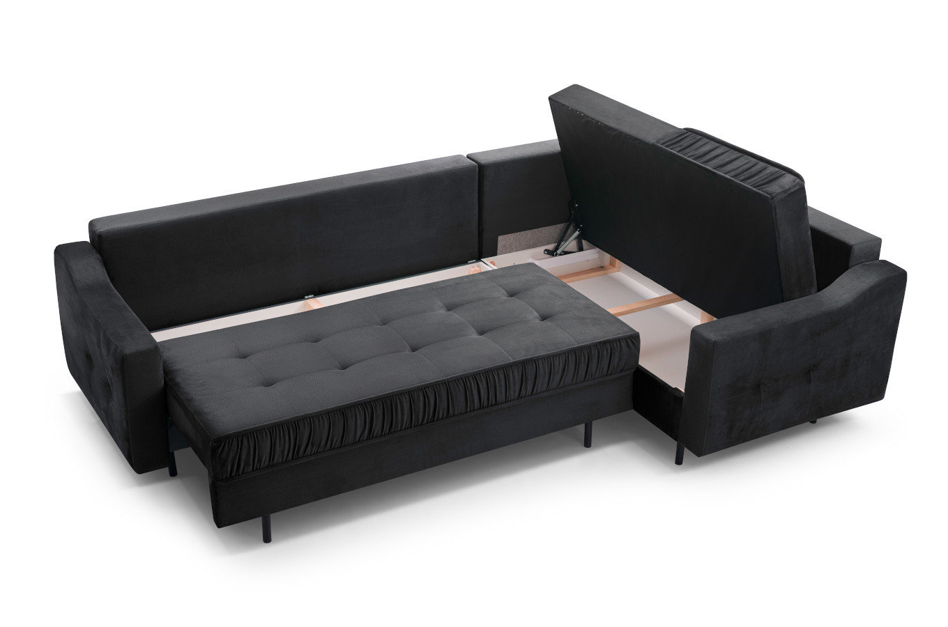 Nowoczesny narożnik HAITI L z funkcją spania i pojemnikiem na pościel