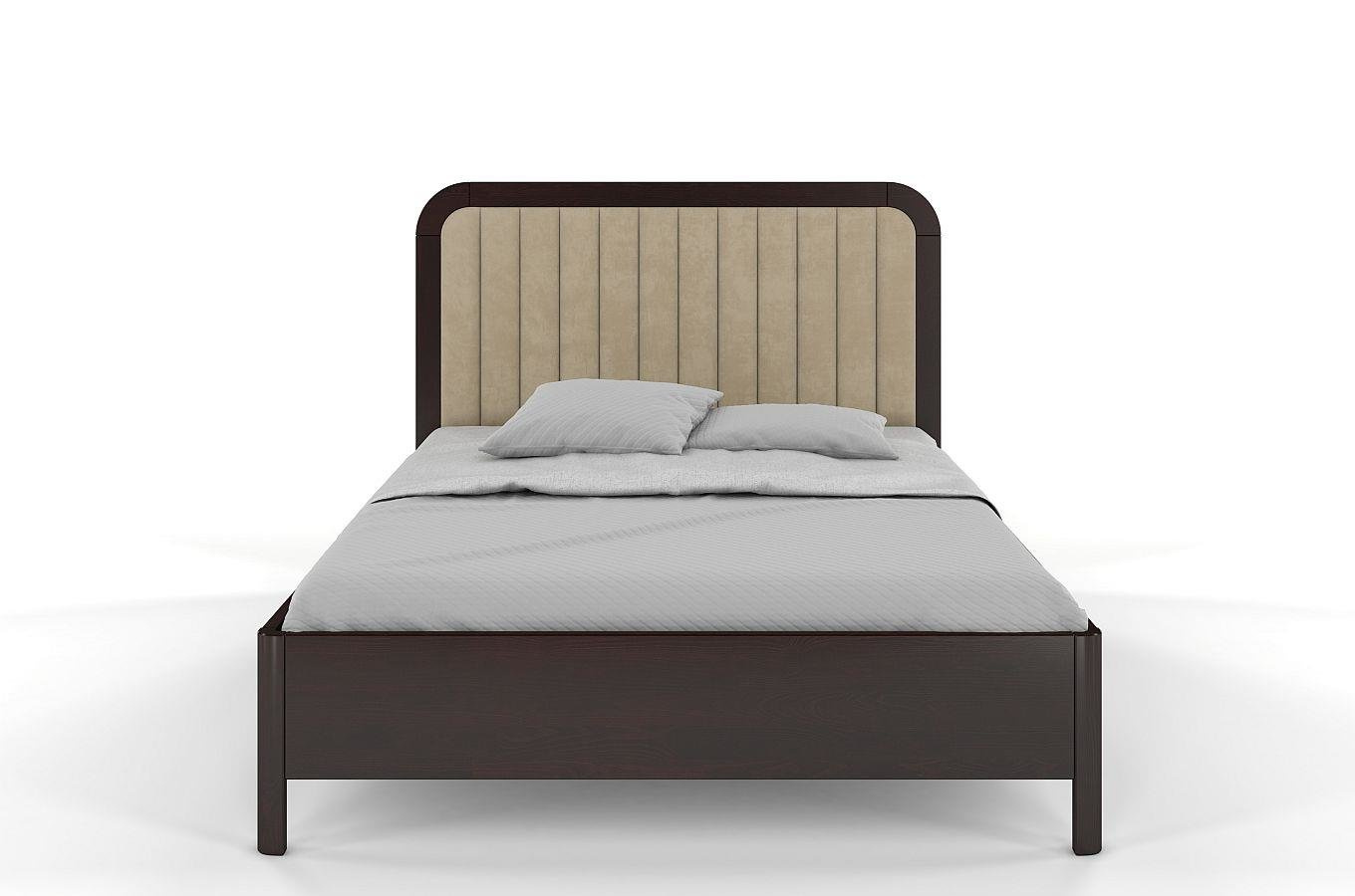 Tapicerowane łóżko drewniane sosnowe Visby MODENA z wysokim zagłówkiem / 200x200 cm, kolor palisander, zagłówek Casablanca 2303