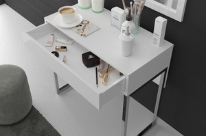 Biała nowoczesna toaletka Dancan EVA ze srebrnym stelażem