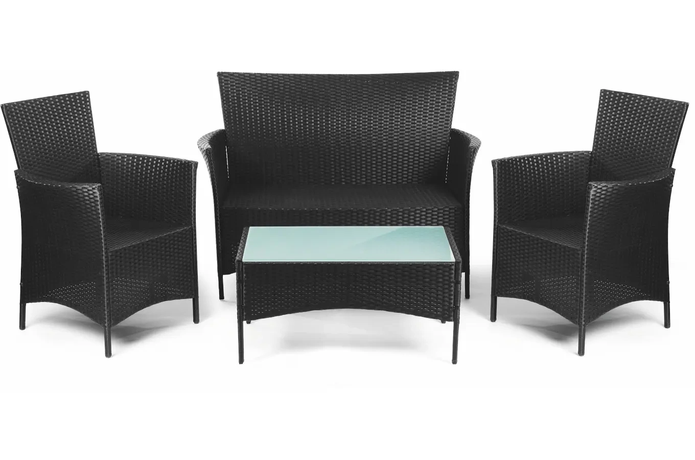 Zestaw mebli ogrodowych z polirattanu FORTE - sofa + dwa krzesła + stolik z blatem z hartowanego szkła