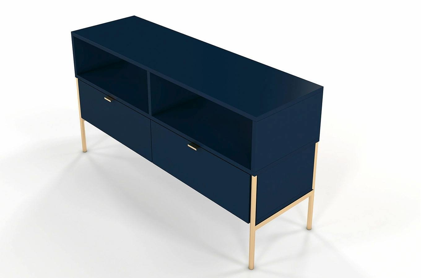 Elegancka granatowa komoda RTV Skandica POLKA na złotych nóżkach / szer. 120 cm