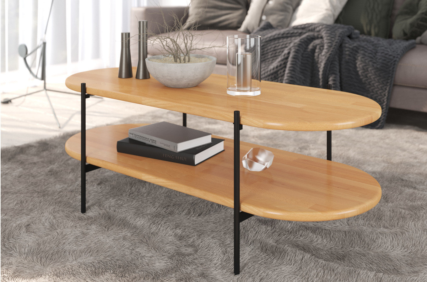 Stolik drewniany bukowy Skandica DOTA w kolorze naturalnym na metalowych nogach