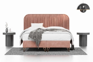 Tapicerowane łóżko kontynentalne GONZO z plisowanym zagłówkiem