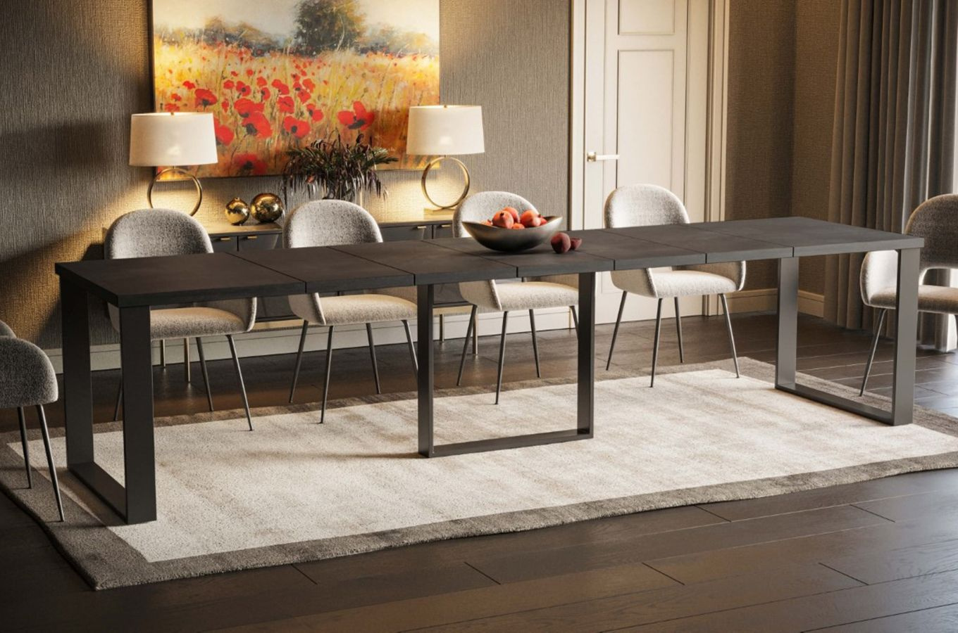 Nowoczesny rozkładany stół BORYS MAX na metalowych nogach 130-250 x 85 cm (ciemny beton)