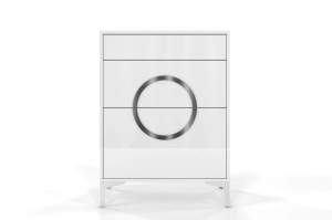 Biało-srebrna komoda Dancan EVELINE wysoki połysk / szer. 70 cm