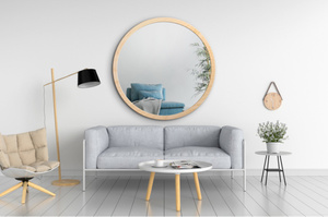 Okrągłe lustro SCANDINAVIA BOLD Natural / rama w kolorze naturalnym