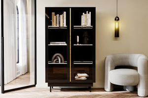 Elegancka czarna witryna Dancan ARTEMISA ze złotymi dodatkami / szer. 100 cm