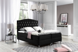 Tapicerowane łóżko kontynentalne PARLA z pikowaniem karo na zagłówku