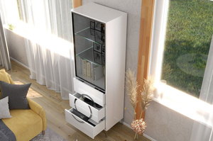 Biała nowoczesna witryna Dancan EVA ze szklanymi drzwiami połysk / szer. 60 cm