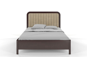 Tapicerowane łóżko drewniane bukowe Visby MODENA BC z wysokim zagłówkiem / 180x200 cm, kolor palisander, zagłówek Casablanca 2303 (skrzynia na pościel)