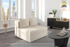 Beżowa rozkładana sofa Dancan OLGA z funkcją spania i pojemnikiem na pościel / szerokość 116 cm