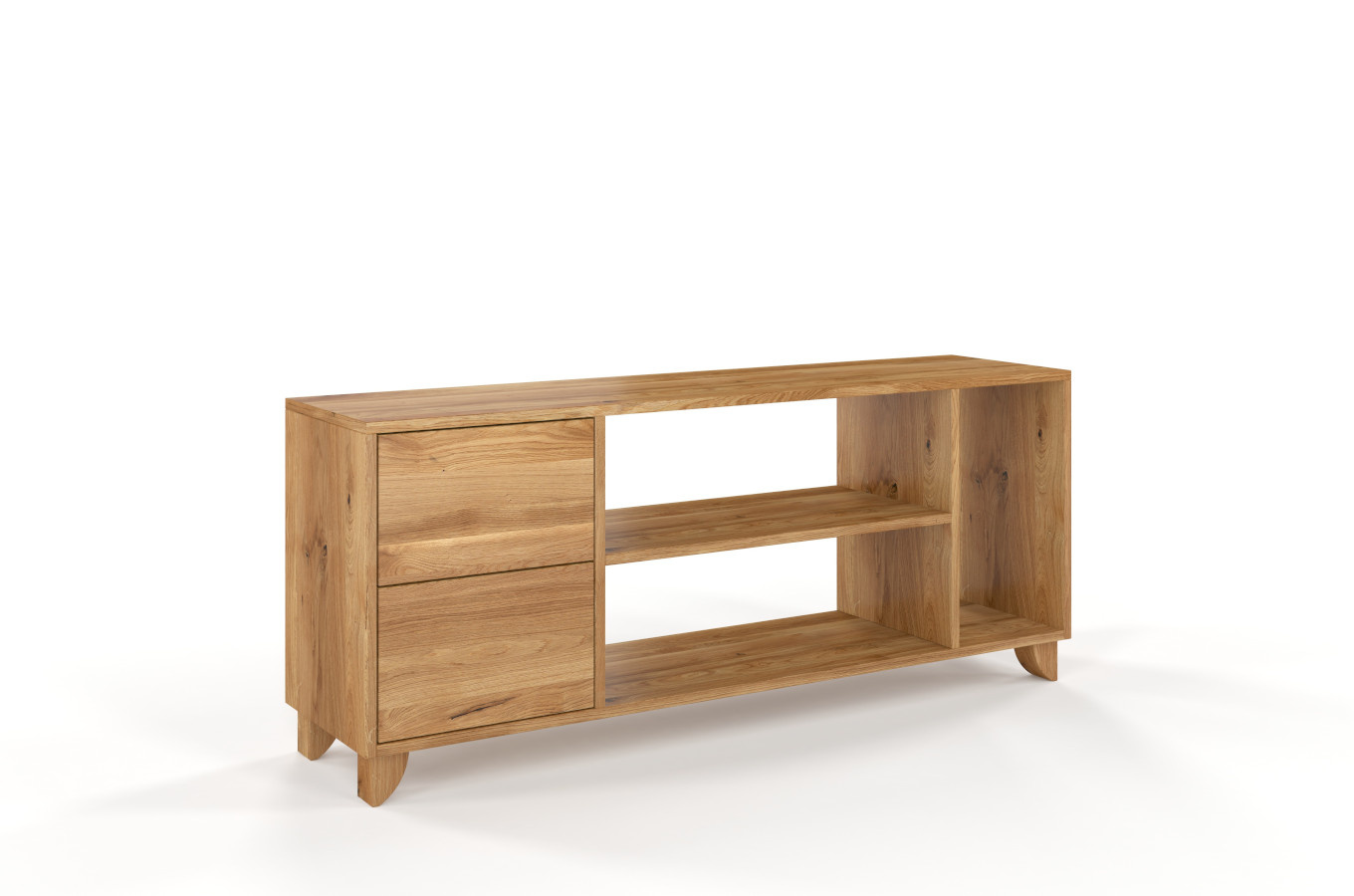 Drewniana szafka RTV dębowa Visby VIVECA na nóżkach / szer. 140 cm