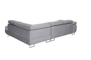 Nowoczesny narożnik DAJTI z funkcją spania, pojemnikiem na pościel oraz regulowanymi zagłówkami