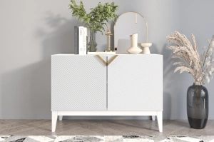 Drewniana komoda Visby DEMI LONG 2D / kolor biały + białe nogi / szer. 100,5 cm