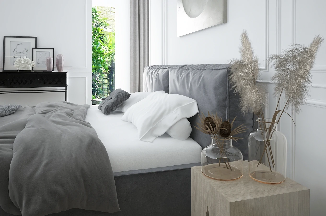 Tapicerowane łóżko SILESIA z pojemnikiem na pościel