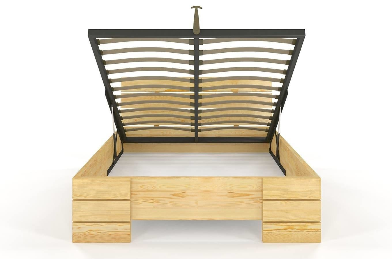 Łóżko drewniane sosnowe Visby Sandemo HIGH & BC (Skrzynia na pościel) / 140x200 cm, kolor orzech