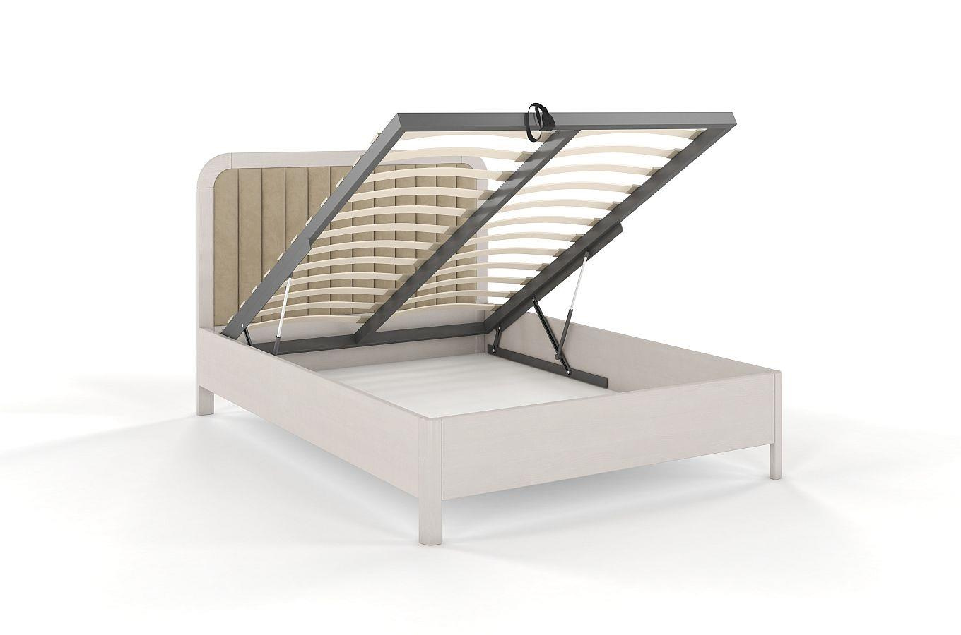 Tapicerowane łóżko drewniane sosnowe Visby MODENA BC z wysokim zagłówkiem / 180x200 cm, kolor biały, zagłówek Casablanca 2303 (skrzynia na pościel)