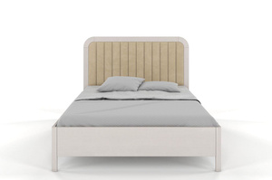 Tapicerowane łóżko drewniane sosnowe Visby MODENA z wysokim zagłówkiem / 180x200 cm, kolor biały, zagłówek Casablanca 2302