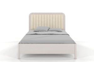 Tapicerowane łóżko drewniane sosnowe Visby MODENA BC z wysokim zagłówkiem / 140x200 cm, kolor biały, zagłówek Casablanca 2301 (skrzynia na pościel)