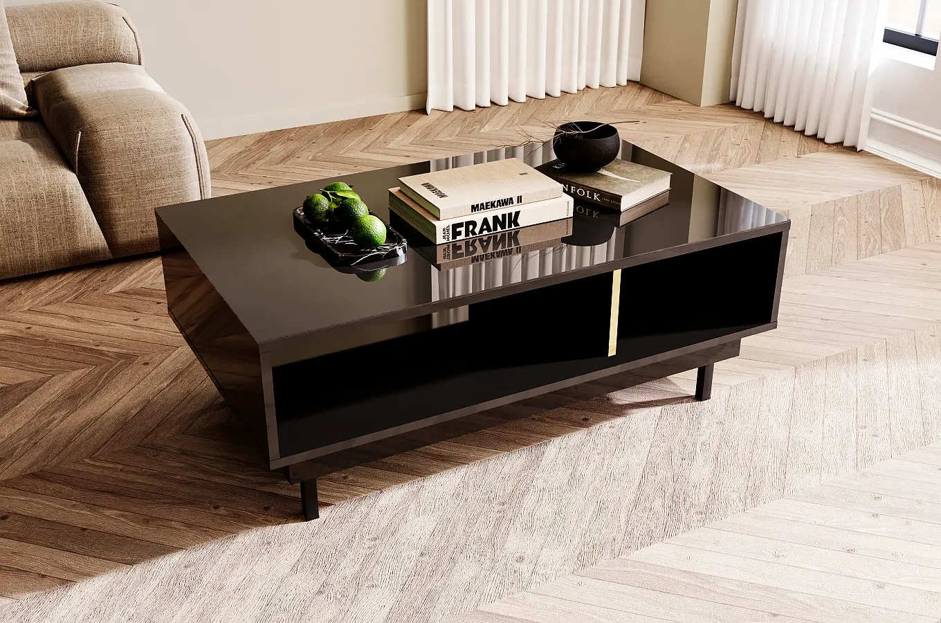 Elegancki czarny stolik Dancan ARTEMISA ze złotymi dodatkami