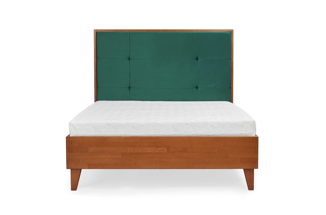 Tapicerowane łóżko drewniane bukowe Visby FRIDA z wysokim zagłówkiem / 160x200 cm, kolor naturalny, zagłówek French Velvet 659