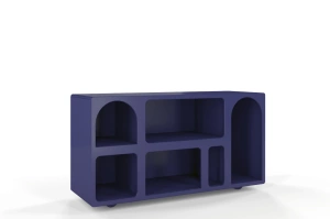 Drewniana komoda - regał - szafka RTV z łukami Visby OLIMPIA LONG / kolor granat szlachetny / szer. 140 cm