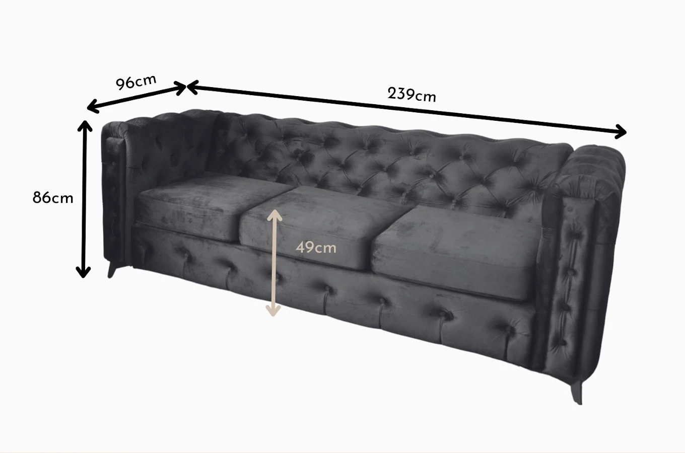Elegancka 3-osobowa sofa MEDIOLAN III w stylu Chesterfield / szerokość 239 cm