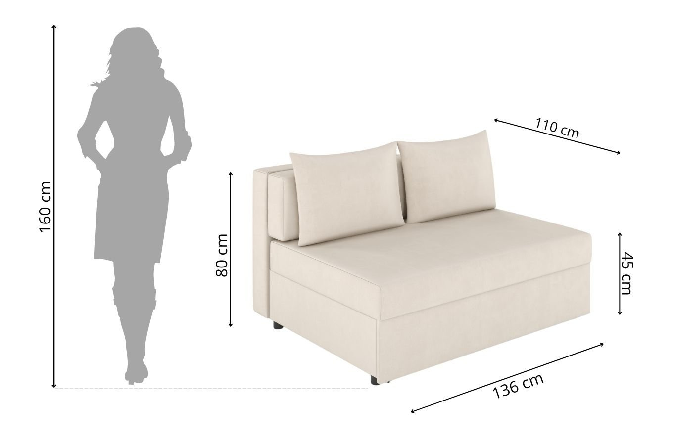 Granatowa rozkładana sofa Dancan OLGA z funkcją spania i pojemnikiem na pościel / szerokość 136 cm