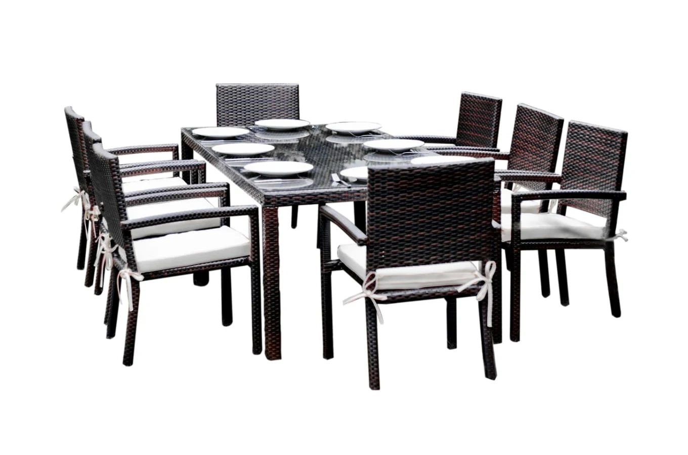 Zestaw mebli ogrodowych z technorattanu SERRA / Stół + 8 krzeseł