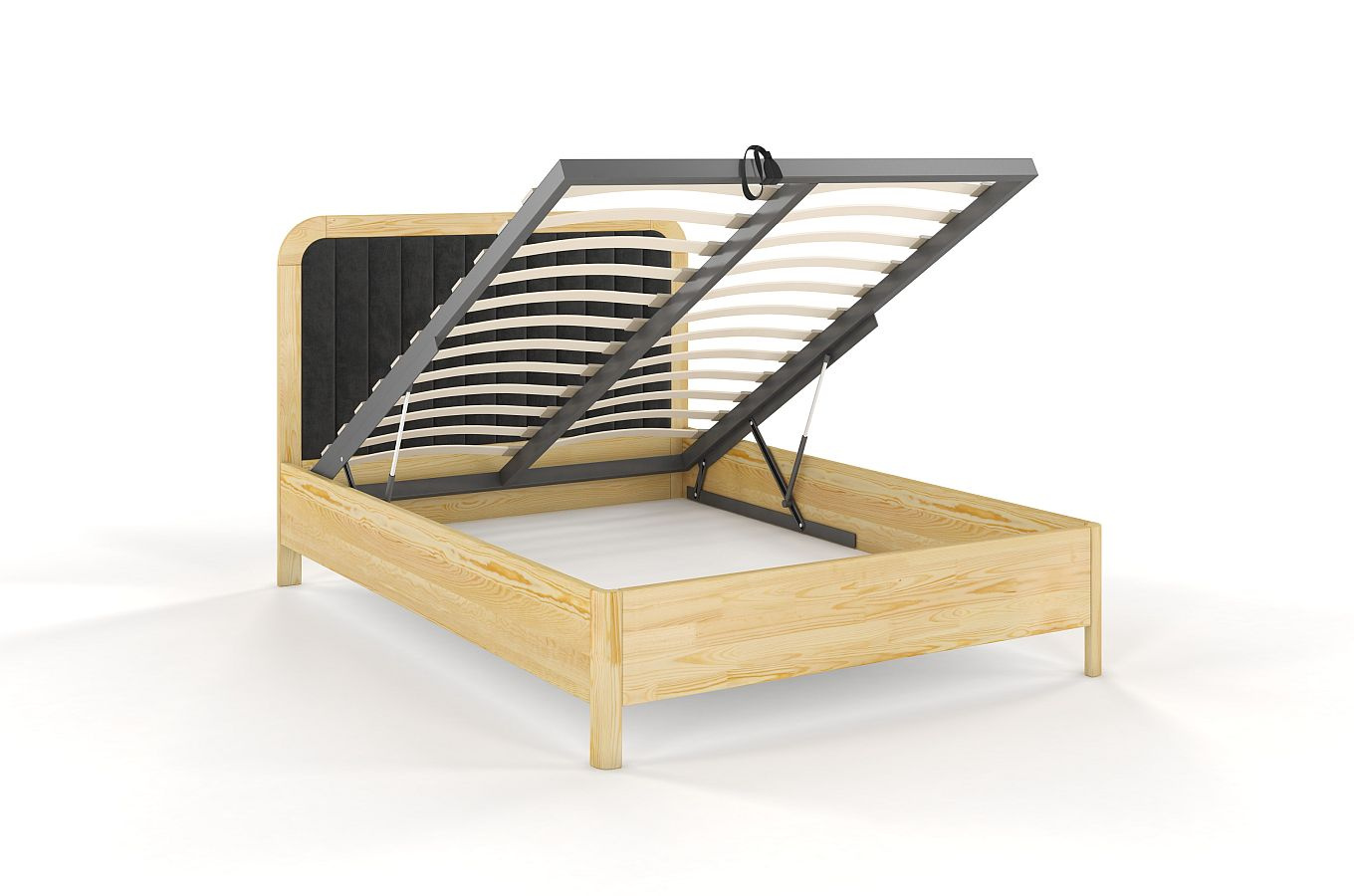 Tapicerowane łóżko drewniane sosnowe Visby MODENA BC z wysokim zagłówkiem (skrzynia na pościel)