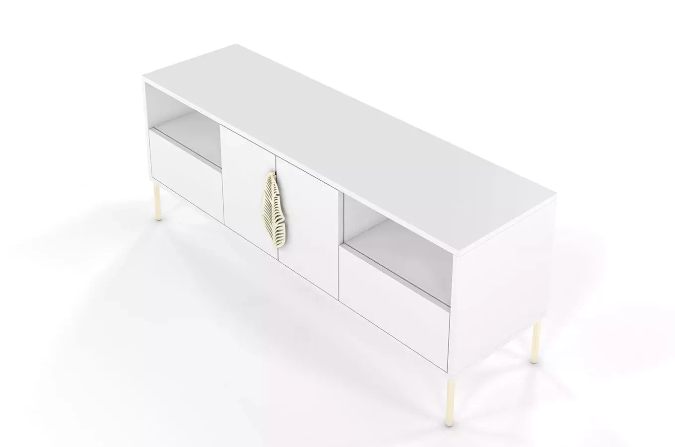 Biała komoda RTV Skandica MERLIN ze złotymi dodatkami / szer. 138 cm