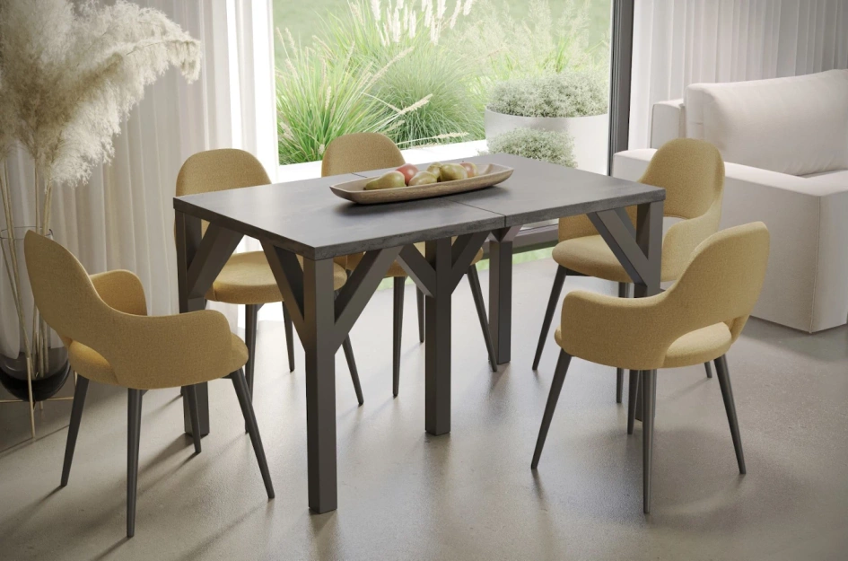 Nowoczesny rozkładany stół DUNAJ na metalowych nogach 130-350 x 90 cm (ciemny beton)
