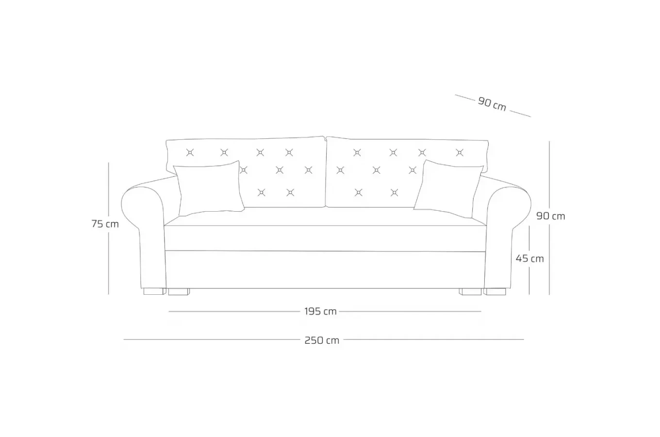 Elegancka sofa ROSIE z funkcją spania i pojemnikiem na pościel / szerokość 250 cm