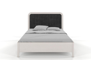 Tapicerowane łóżko drewniane sosnowe Visby MODENA BC z wysokim zagłówkiem / 140x200 cm, kolor biały, zagłówek Casablanca 2315 (skrzynia na pościel)