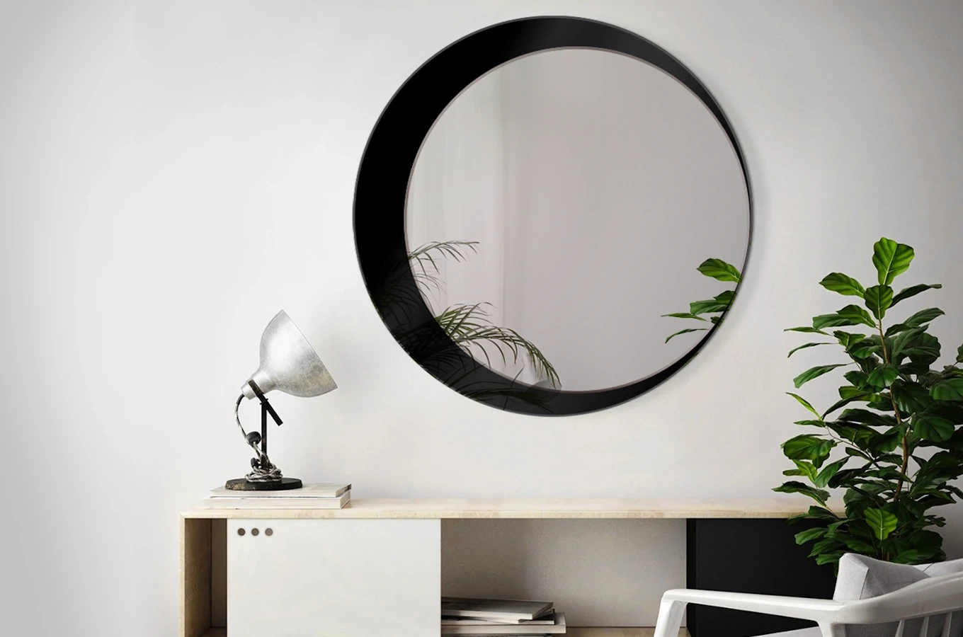 Okrągłe lustro SIMPLE MOON / rama dostępna w 2 kolorach