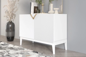 Drewniana komoda Visby DEMI LONG 2D / kolor biały + białe nogi / szer. 100,5 cm