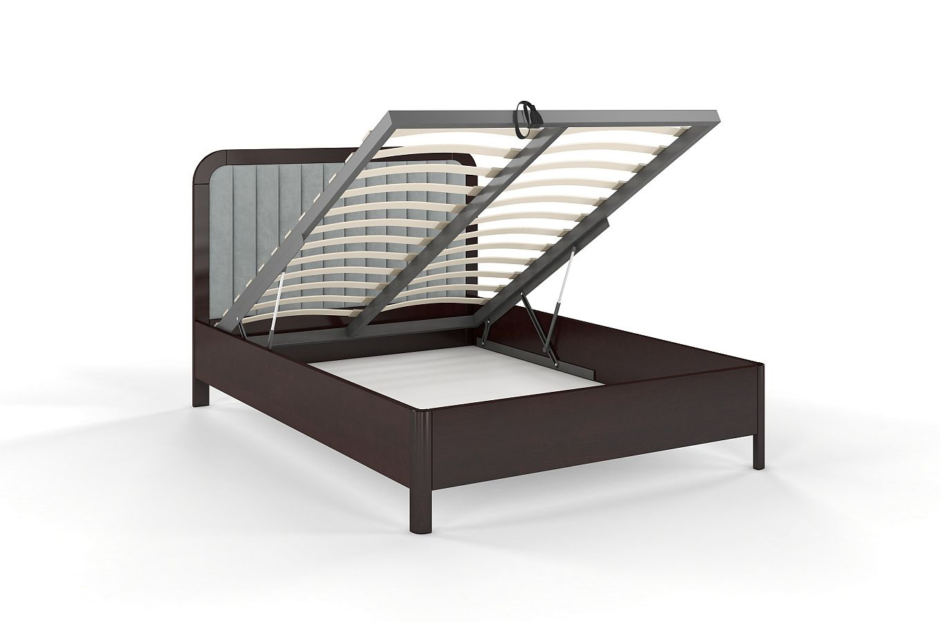 Tapicerowane łóżko drewniane sosnowe Visby MODENA BC z wysokim zagłówkiem (skrzynia na pościel)