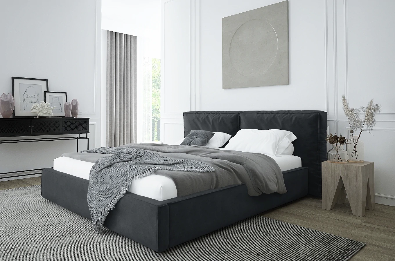 Tapicerowane łóżko SILESIA z pojemnikiem na pościel