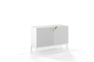 Drewniana komoda Visby DEMI LONG 2D / kolor biały + białe nogi / szer. 100,5 cm