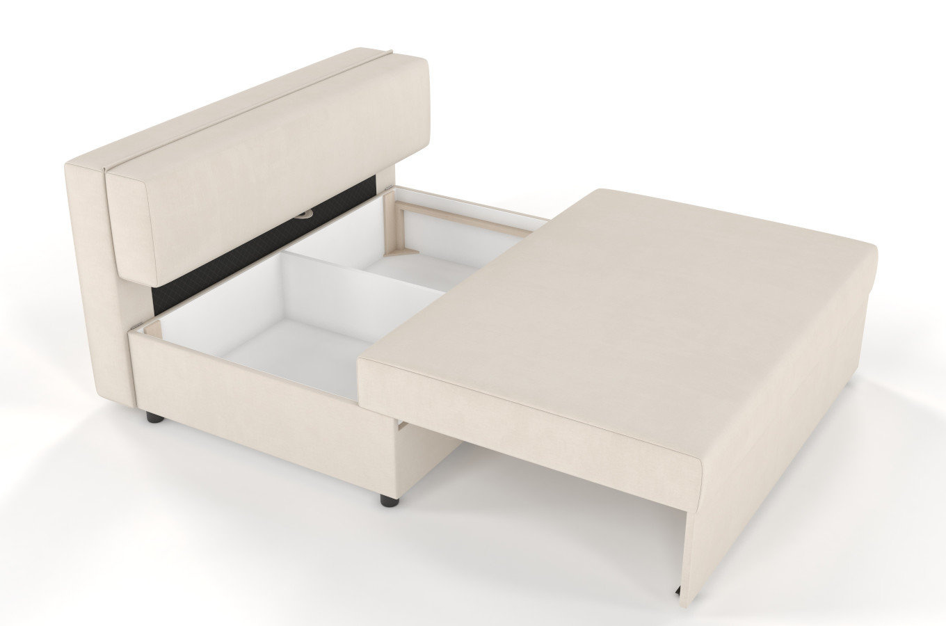 Beżowa rozkładana sofa Dancan OLGA z funkcją spania i pojemnikiem na pościel / szerokość 136 cm