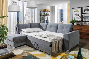 Elegancki narożnik AZURRA z funkcją spania i pojemnikiem na pościel