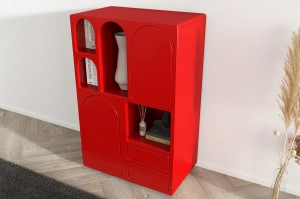 Drewniana komoda z łukami Visby OLIMPIA HIGH / kolor bordowy / szer. 80 cm