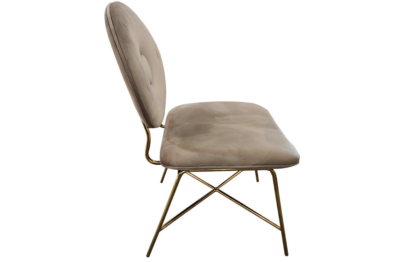 Beżowe tapicerowane krzesło na złotych nogach RUOTE MARRONE
